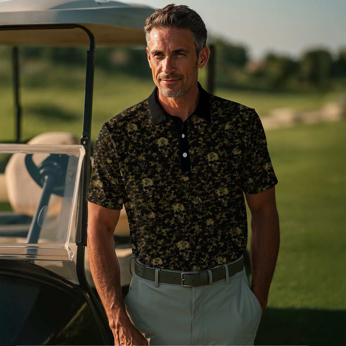 Camo Skull Seamles Pattern Men Golf Polo Shirt