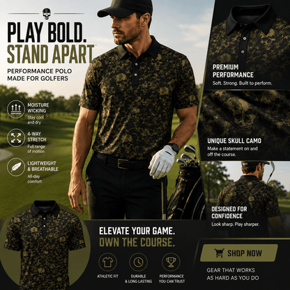 Camo Skull Seamles Pattern Men Golf Polo Shirt