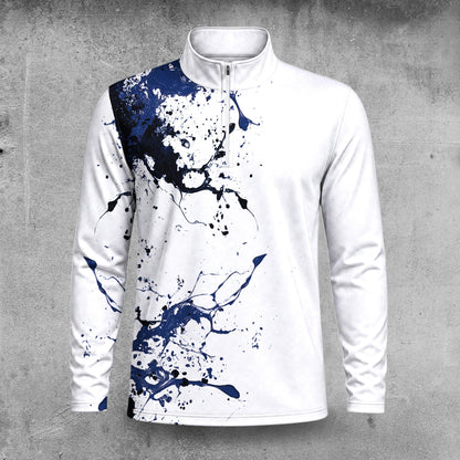 2027  Blue Spilled Paint Color Men Quarter-zip Pullover