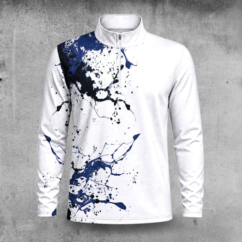 2027  Blue Spilled Paint Color Men Quarter-zip Pullover