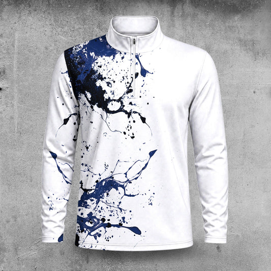 2027  Blue Spilled Paint Color Men Quarter-zip Pullover