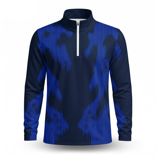 Dark Blue Camo  Men Quarter-zip Pullover