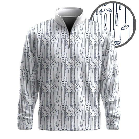 Blue Golf Clubs Pattern 2026  Men Quarter-zip Pullover