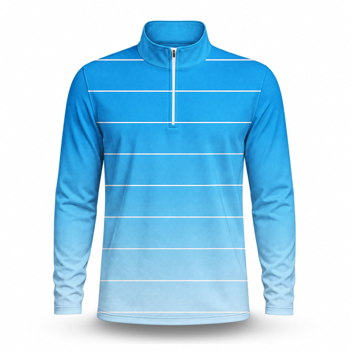 Gradient Blue White Horizontal Lines  Men Quarter-zip Pullover