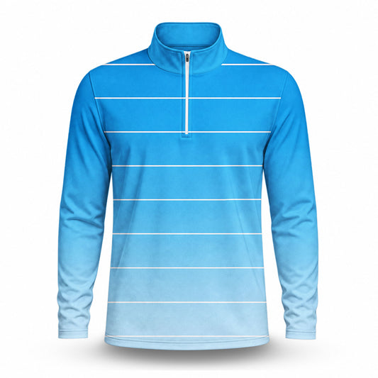 Gradient Blue White Horizontal Lines  Men Quarter-zip Pullover