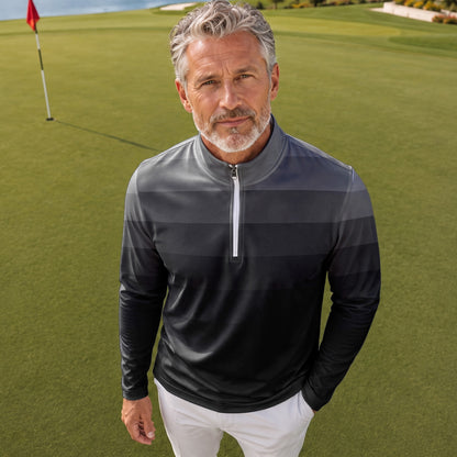Black Horizontal Lines Gradient Men Quarter-zip Pullover