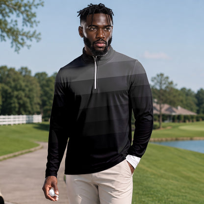Black Horizontal Lines Gradient Men Quarter-zip Pullover