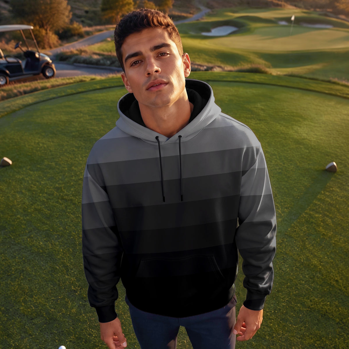 Black Horizontal Lines Gradient Men Hoodie