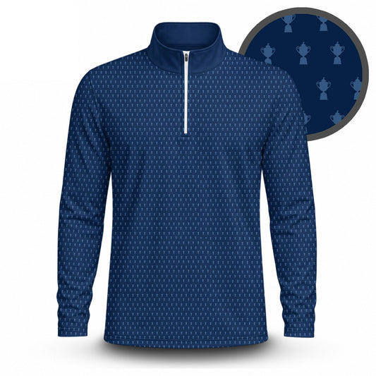 2027  Trophy Pattern Blue Men Quarter-zip Pullover